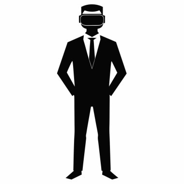 İş dünyasının ve teknolojinin geleceğini temsil eden, VR kulaklık takan bir işadamının minimalist vektör çizimi. Gösterişli, izole tasarım sunumlar, web siteleri ve yenilikler, metaevren ve imm üzerine odaklanan raporlar için mükemmeldir.