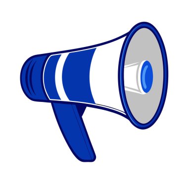 Canlı bir mavi çizgi film megafonu, duyuruları, pazarlama kampanyalarını veya halka açık adres sistemlerini resmetmek için mükemmel. Bu vektör grafiği web siteleri, sunumlar ve sosyal medya için ideal olup, net bir iletişim ve tanıtım mesajı iletir