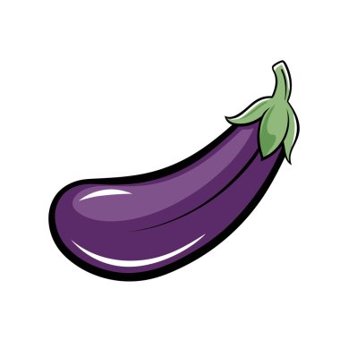 Tek, taze, mor bir patlıcanın canlı bir çizimi. Mutfak siteleri, yemek tarifleri blogları veya sağlıklı beslenme kampanyaları için mükemmel. Bu karikatür tarzı çizim beyaz bir arkaplanda izole edilmiş ve çeşitli tasarım projeleri için ideal.