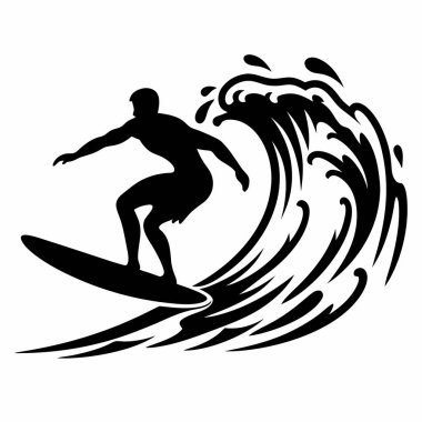 Devasa bir dalgada sörf yapan dinamik bir siluet. Güç, özgürlük ve ekstrem sporlara ihtiyaç duyan tasarımlar için mükemmel. Yüksek kontrastlı siyah beyaz resim baskı veya web kullanımı için idealdir. Vektör biçimi qu kaybı olmadan ölçeklenebilirliği sağlar