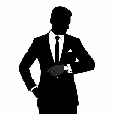 Klasik takım elbiseli şık giyinmiş bir adam kol saatini incelikle ayarlar, özgüven ve entelektüellik saçar. Monokrom profil portresi, sessiz bir gücü ve zamansız zarafeti yakalar. İş, moda ve lüks markalaşma için ideal..