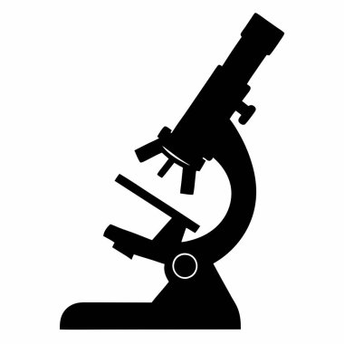 Bir mikroskobun parlak siyah siluet vektör çizimi, bilimsel araştırmaları, laboratuvar işlerini, tıbbi teknolojileri veya eğitim materyallerini temsil etmek için mükemmel. Web siteleri, sunumlar ve yayınlar için ideal, temiz, modern 