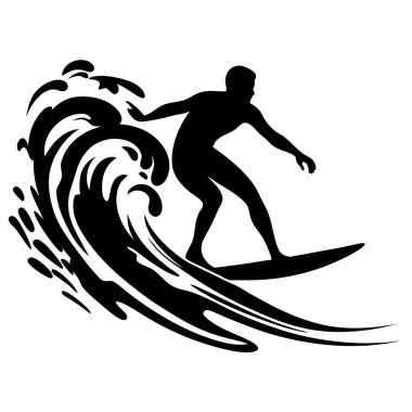 Güçlü bir okyanus dalgasında sörf yapan bir sörfçünün silueti. Dinamik aksiyon çekimi, özgürlük, macera ve yaz enerjisi gerektiren tasarımlar için mükemmel. Sörf, spor veya kıyı yaşamı ile ilgili web siteleri, markalaşma ve baskı materyalleri için ideal.