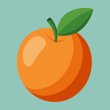 Yeşil yapraklı, sulu bir portakal meyvesinin canlı bir çizimi. Sağlıklı beslenme, yaz temaları ve turunçgillerle ilgili tasarımlar için mükemmel. Bu basit, minimalist vektör grafiği web siteleri, bloglar ve pazarlama malzemeleri için idealdir. Yüksek resolu