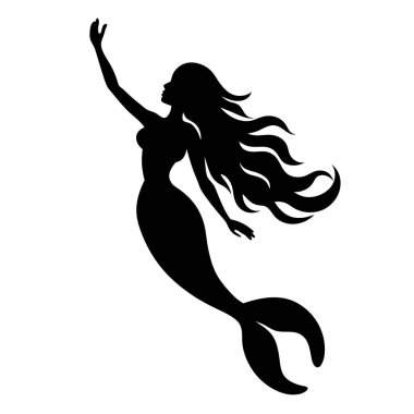 Zarif siyah-beyaz denizkızı silueti, fantezi sanatı, grafik tasarımı ya da dövme tasarımları için mükemmel. Bu zarif, mistik yaratık garip bir sualtı sahnesinde resmedilmiş. Projelerinize büyülü bir güzellik katmak için ideal. Yüksek