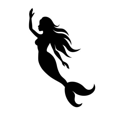 Zarif siyah beyaz bir deniz kızı silueti, zarif bir şekilde okyanusta yüzüyor. Fantezi sanatı, peri masalı teması ya da denizden esinlenilmiş tasarımlar için mükemmel mistik ve güzel bir çizim. Web siteleri, kitap kapakları ve diğer yaratıcı proj için ideal