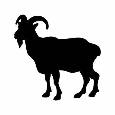 Boynuzlu bir keçinin görkemli silueti. Çiftlik, tarım ya da vahşi yaşam tasarımları için mükemmel. Bu vektör grafiği beyaz bir arkaplanda izole edilmiş, temiz ve zarif bir tasarım unsuru sunuyor. Logolar, markalaşma veya resimsel amaçlar için ideal.