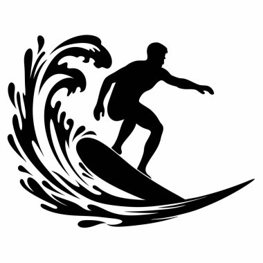 Devasa bir dalgada sörfçünün dinamik silueti. Maceracı, aktif ve güçlü bir his gerektiren projeler için mükemmel. İnternet siteleri, baskı ve markalaşma için ideal sörf, ekstrem sporlar ya da yaz yaşam tarzları. Yüksek Kontrastlı Tek Renkli 