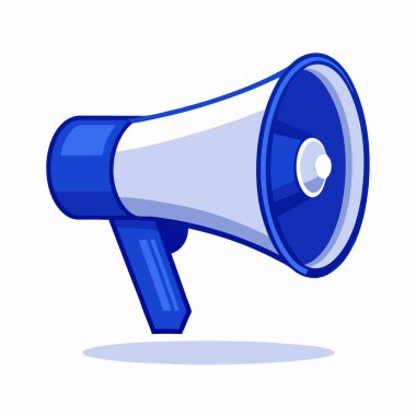 Bir megafonun canlı bir mavi vektör çizimi, pazarlama, reklam ve iletişim kavramları için idealdir. Anonsları, halka açık adres sistemlerini ve yayını temsil eder. Web siteleri, sunumlar ve sosyal medya için mükemmel. Temiz, mütevazı