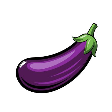 Beyaz arka planda izole edilmiş tek bir mor patlıcanın (patlıcan) canlı çizimi. Yemek blogları, yemek tarifi siteleri ya da sağlıklı beslenme kampanyaları için mükemmel. Bu vektör kümesi parlak, olgun bir eggpla 'nın çizgi film tarzı çizimini içerir