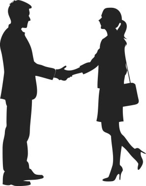 İş adamı ve iş kadınının, başarılı bir iş anlaşmasını, ortaklığı ve anlaşmayı sembolize eden basit, siyah-beyaz bir temsili. Şirket sunumları, raporlar ve pazarlama materyalleri için mükemmel.