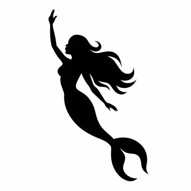 Zarif siyah beyaz bir deniz kızı silueti, zarif bir şekilde okyanusta yüzüyor. Fantezi sanatı, grafik tasarımı ya da peri masalı temalı projeler için mükemmel. Gizemli ve kaprisli bir görüntü, sihir ve güzelliği çağrıştırıyor. Web siteleri için ideal, b