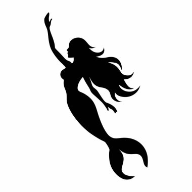 Zarif bir denizkızının okyanusta yüzüşünün zarif siyah beyaz silueti. Fantezi sanatı, grafik tasarımı ya da peri masalı temalı projeler için mükemmel. Yüksek kaliteli vektör çizimi, saydam bir arkaplanda kolayca ölçeklenebilir ve izole edilebilir. İdeal