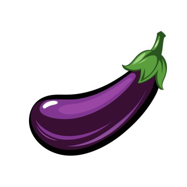 Tek, taze, mor bir patlıcanın canlı bir çizimi, yemek blogları, yemek tarifi web siteleri veya sağlıklı beslenme kampanyaları için mükemmel. Bu çizgi film stili vektör grafiği beyaz arka planda izole edilmiş parlak, olgun bir patlıcan içerir. Clipart için ideal, d