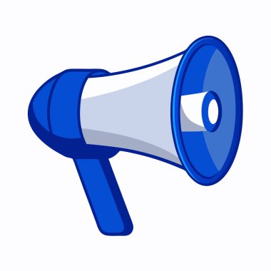 Canlı bir mavi çizgi film megafonu, duyurular, promosyonlar ya da pazarlama kampanyaları için mükemmel. Bu vektör illüstrasyonu web siteleri, sunumlar ve sosyal medya için, net bir iletişim ve yayın mesajı iletmek için idealdir. İzole olanlar