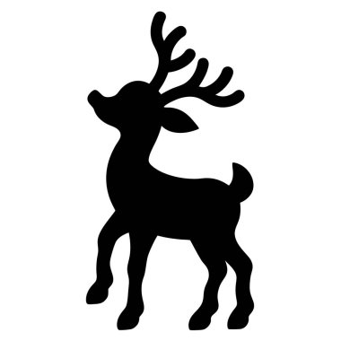 Bir ren geyiğinin büyüleyici siyah beyaz silueti, Noel kartları, davetiyeler ya da şenlikli dekorasyonlar için mükemmel. Bu basit, şirin vektör çizimi kolayca basılabilir ve çeşitli tatil tasarımları için uyarlanabilir. Standart grafik olarak ideal
