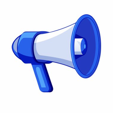 Canlı bir mavi megafon, vektör çizimi, pazarlama, reklam ve iletişim projeleri için mükemmel. Duyurular, yayınlar ya da haberlerle ilgili tasarımlar için ideal. Temiz, basit, modern çizgi film tarzı, beyaz bir arka planda izole edilmiş. Easil