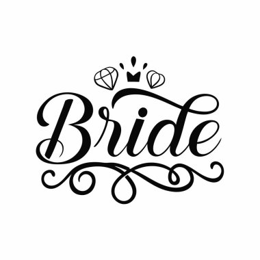 Taç giymiş bir gelin, düğün davetiyeleri, kırtasiye malzemeleri ya da romantik d 'cor için mükemmel bir el yazısı tasarımı. Siyah-beyaz renk paleti olan basit, şık bir tasarım. Sana klas ve sofistike bir dokunuş eklemek için ideal.