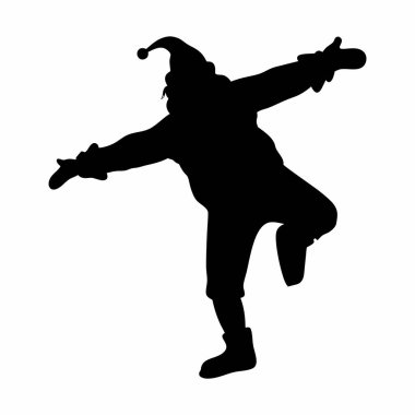 Neşeli bir Noel Baba silueti, bayram şenliği için mükemmel. Bu neşeli, dans eden vektör çizimi Noel kartları, web siteleri ve sosyal medya için idealdir. Siyah ve beyaz grafik herhangi bir projeye kolayca eklenebilir.
