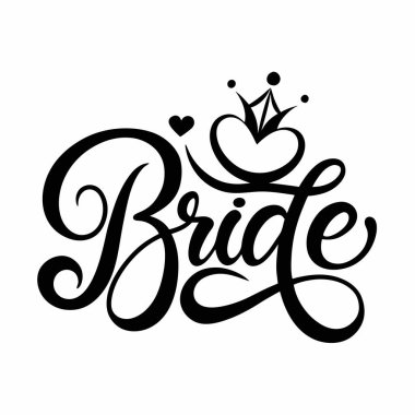 Zarif bir el yazısı, zarif bir taç ve kalple gelin ismi. Düğün davetiyeleri, kırtasiyeler ya da romantik tasarımlar için mükemmel. Yüksek çözünürlüklü vektör çizimi, siyah beyaz, temiz ve izole bir arka planı var. Kimlik