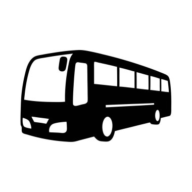 Modern, minimalist otobüs ikonu grafiği, ulaşım, seyahat ve turizm siteleri veya uygulamaları için mükemmel. Temiz, basit siyah beyaz siluet tasarımı, beyaz arka planda izole edilmiş. Broşürler, sunumlar ve bilgi aktarımı için ideal