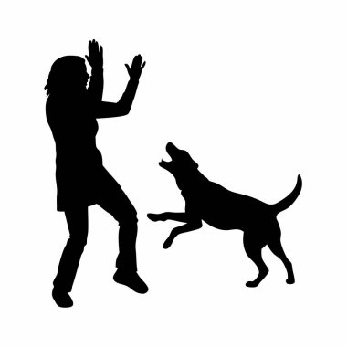 kadın ile köpek siluet vektör.