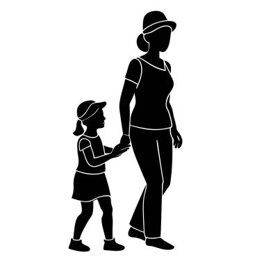 Beyaz arka planda bebeği olan bir anne silueti.