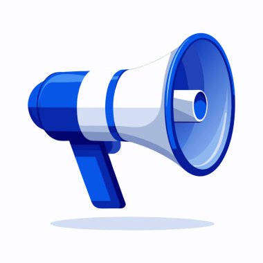 Canlı bir mavi ve beyaz megafon, aciliyet ve önemi iletmek için idealdir. Pazarlama, reklam ve haber duyuruları için mükemmel. Bu vektör illüstrasyonu temiz, beyaz bir arkaplan üzerinde izole ve çeşitli tasarım p için kolayca adapte edilebilir.