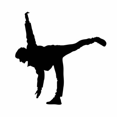 Beyaz arka planda siyah dans eden adam, vektör illüstrasyon silueti..