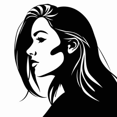 Kadın vektör silueti ile karşı karşıya, siyah ve beyaz arkaplan ile doldur (1)