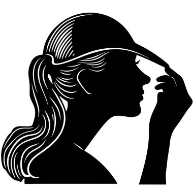 Beyaz arka planda baş ağrısı olan bir kadının vektör silueti.