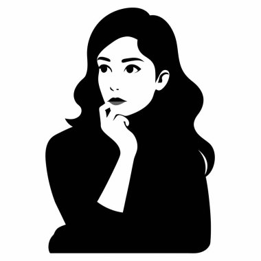 Kadın düşünüyor ve bakıyor, siyah ve beyaz