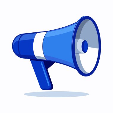 Canlı bir mavi çizgi film megafonu, duyuruları, pazarlama kampanyalarını veya halka açık adres sistemlerini resmetmek için mükemmel. Bu vektör illüstrasyonu web siteleri, sunumlar ve tanıtım materyalleri için idealdir. Beyaz bir sırt üzerinde izole edilmiş tasarım