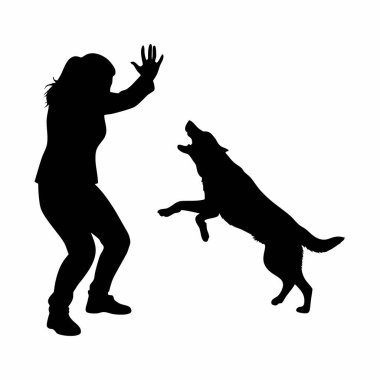 Köpekli kız silueti. vektör illüstrasyonu