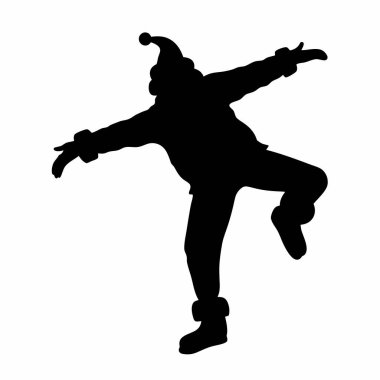 Neşeli, neşeli bir elf silueti. Şenlikli bir kış dansı pozu. Noel kartları, tatil süslemeleri ve kış temalı tasarımlar için mükemmel. Bu vektör grafiği, P 'ne biraz sihir katmak için ideal, eğlenceli bir elf karakteri çizer.