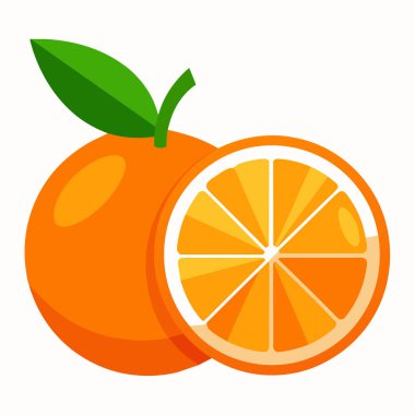 turuncu simge. Yeşil yapraklı portakal meyvesi. vektör illüstrasyonu