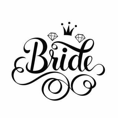 Taç ve elmaslarla süslenmiş bir gelin, düğün davetiyeleri, kırtasiyeler ya da romantik tasarımlar için mükemmel bir el yazısı. Bu vektör illüstrasyonu sofistike ve stil dolu bir estetik sunuyor.