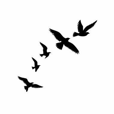 Beyaz arka planda uçan bir kuş sürüsünün zarif silueti. Minimalist ve doğadan esinlenilmiş grafikler gerektiren tasarımlar için mükemmel. Yüksek çözünürlüklü vektör çizimi, çeşitli uygulamalar için kolayca ölçeklenebilir. Web siteleri ve günlük kaydı için ideal