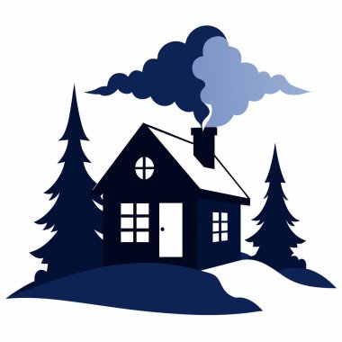 Ev ikonu. Karla kaplı ağaçlar ve orman teması. Yalnız tasarım. vektör illüstrasyonu