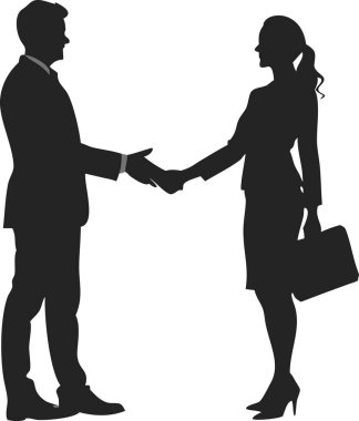 Başarılı bir iş anlaşması, bir iş adamıyla iş kadını arasındaki tokalaşmayla imzalanır. Bu siyah-beyaz siluet görüntü bir şirket ortamında ortaklığı, anlaşmayı ve işbirliğini simgeliyor. S kavramlarını göstermek için mükemmel.