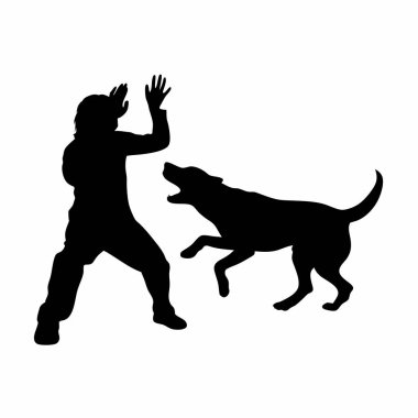 Köpeği olan bir adamın vektör silueti.