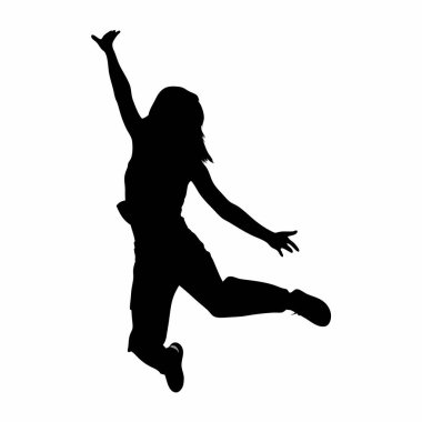 Siluet kız zıplıyor ve gülümsüyor.
