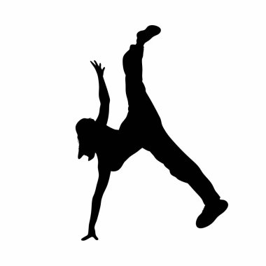 Beyaz arka planda dans eden bir kadının vektör silueti