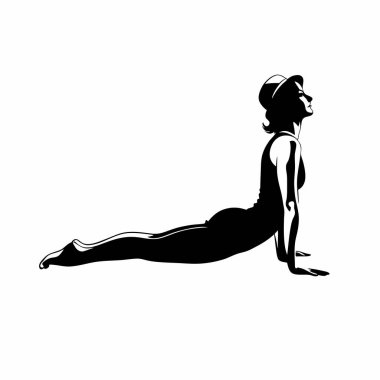 Beyaz arka planda yoga yapan genç bir kadın.