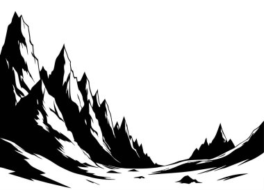 bir vintage nehir akış vektör silueti ile büyük bir dağlar (10)