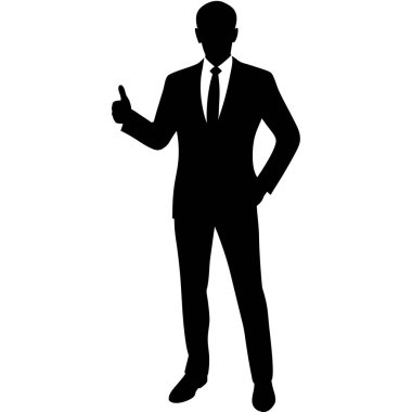 Başarılı bir iş adamının silueti onay veriyor. Başarının, onayının ve olumlu iş sonuçlarının güçlü bir sembolü. Sunumlar, pazarlama malzemeleri ve başarıyı, güveni ve liderliği iletmek isteyen web siteleri için mükemmel.