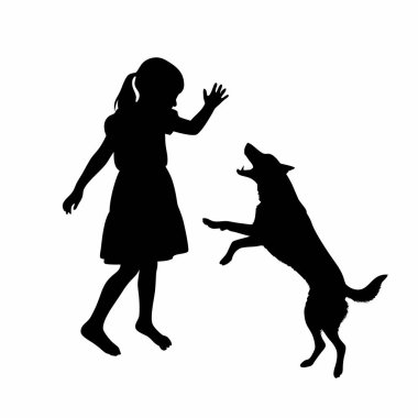 Köpeğiyle birlikte küçük bir kızın silueti..