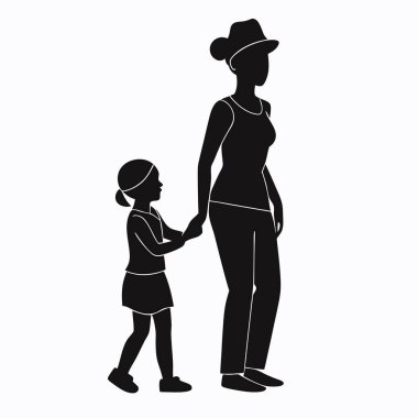 Siyah şapkalı anne ve çocuğun silueti.