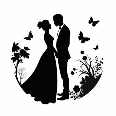 vektör içinde düğün çifti silueti