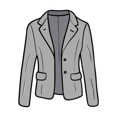 Ceket ceketi uzun gölgeli, yakalı, düğmeli, düğmeli. Düz giysi, ceket, düğmeler. Gri ceket rengi. siyah
